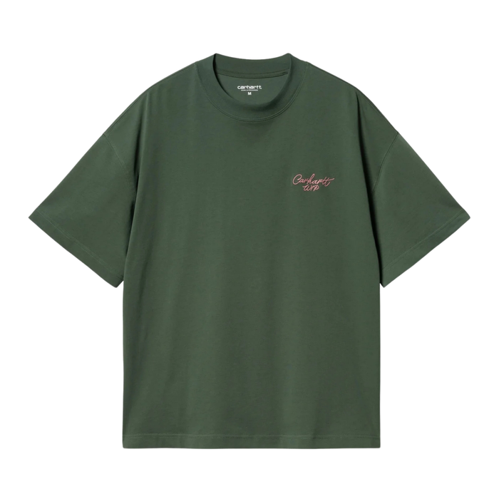 Carhartt WIP Short Sleeve Signature Script T-Shirt - Sycamore Tree/Dusty Rose