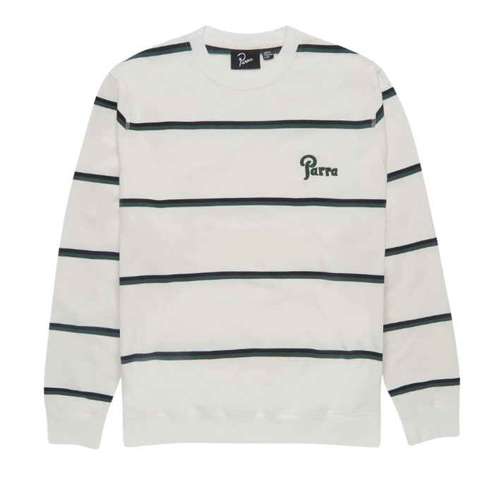 Parra Fancy Logo Striped Crew Neck Sweatshirt - White