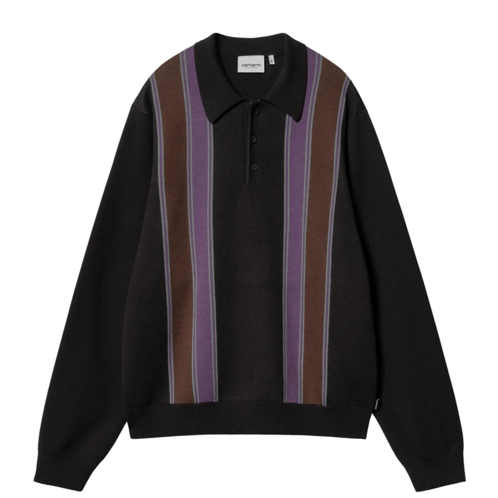 Carhartt WIP Long Sleeve Arlo Polo - Aura Black/Kendricks Stripe