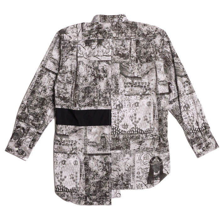 COMME des GARÇONS Men's Woven Graphic Print Asymmetrical Long-Sleeve Shirt