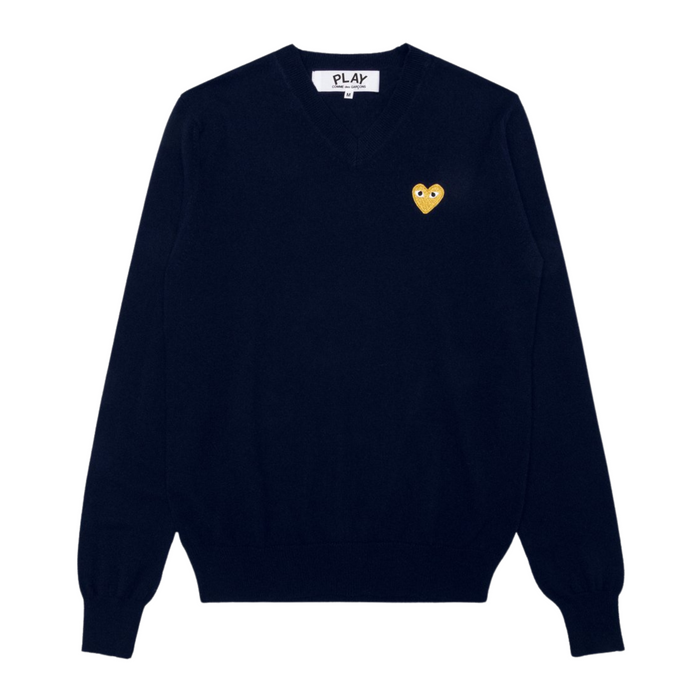 COMME des GARÇONS PLAY Gold Heart V-Neck Sweater - Navy