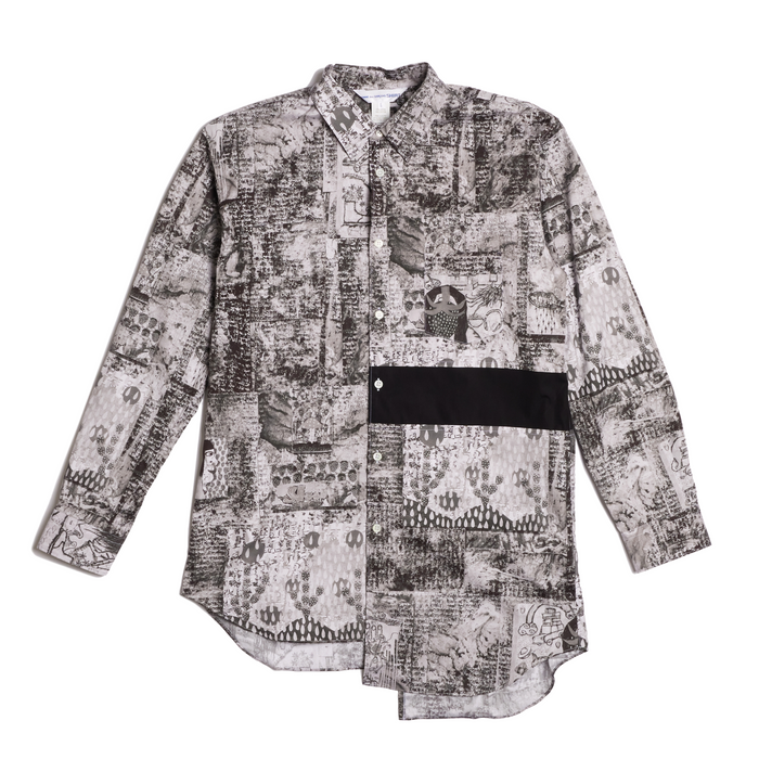 COMME des GARÇONS Men's Woven Graphic Print Asymmetrical Long-Sleeve Shirt