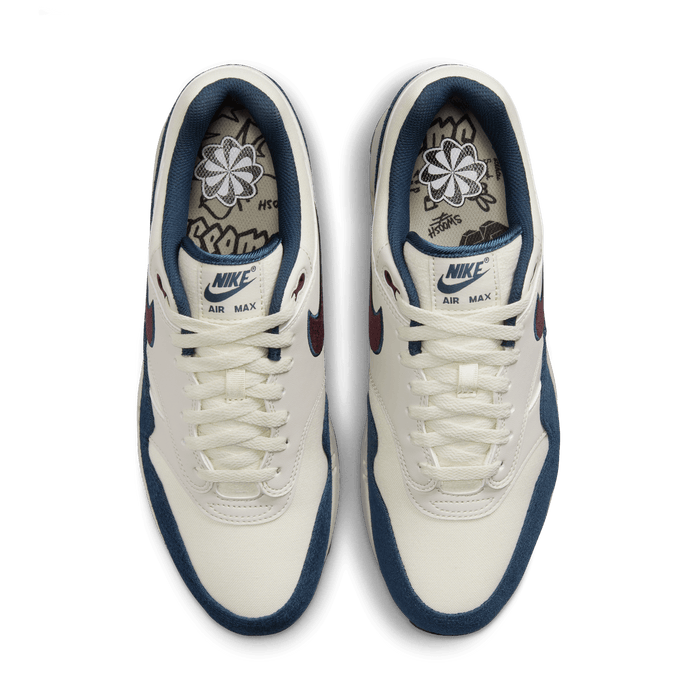 Men's Nike Air Max 1 "Notebook Doodles" - Coconut Milk/Burgundy Crush/Armory Navy