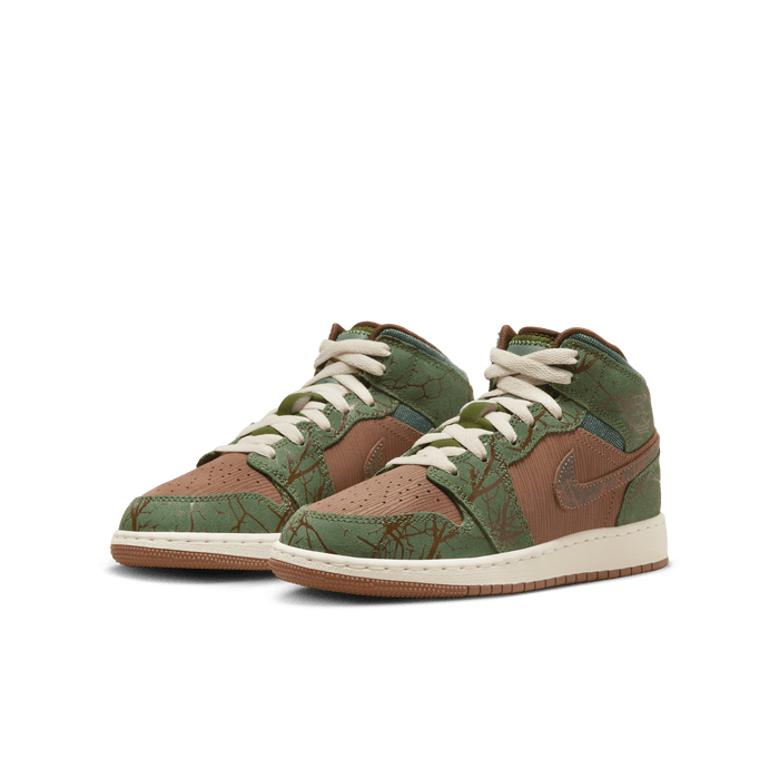 Gradeschool Jordan 1 Mid "Sneaker School" (GS) - Archaeo Brown/Light Olive/Treeline