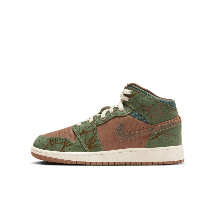 Gradeschool Jordan 1 Mid "Sneaker School" (GS) - Archaeo Brown/Light Olive/Treeline