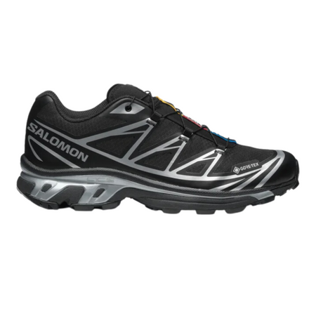 Salomon XT-6 GTX, color, black, silver, side view on white background for sale in salt lake city at Fice Gallery